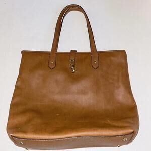 Tommy Hilfiger Brown Leather Tote Bag with Gold Hardware